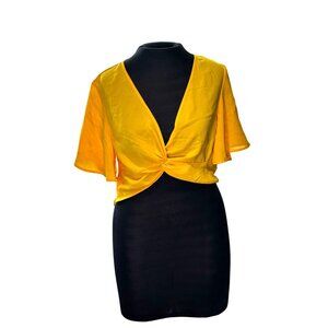 Yellow Zaful Womens Twist Front Crop Top  Size L